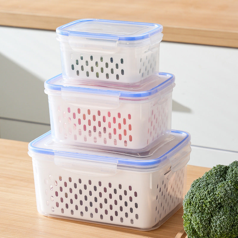 Food Grade Produce Saver Containers with Lids - Drainable Refrigerator Storage Bins for Fruits and Vegetables