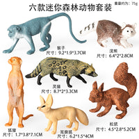 Realistic Mini Forest Animal Figurines Set for Kids - Squirrel, Fennec Fox, Meerkat, Raccoon, Monkey, Civet