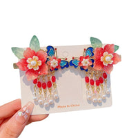 Girls' Chinese Style Hanfu Hair Clips with Tassels and Glazed Ornaments