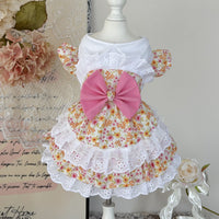 Handmade Floral Pet Dress for Small Dogs, Lightweight Breathable Pink and Yellow Ruffled Skirt