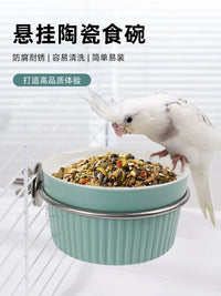 Ceramic Parrot Feeder Bowl Anti-Splash Bird Food Container Anti-Tip Water Bowl Inside Cage Hanging Feeder for Small Birds