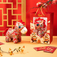 Year of the Horse Plush Toy with Floral Fabric Design, Chinese New Year Zodiac Horse Doll