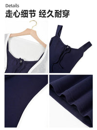 Women's Summer Sling Dress and Cardigan Set with Waist-Cinching Mini Skirt