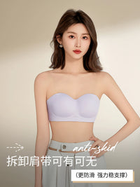 Strapless Gathered Bralette for Small Busts, Wireless Anti-Slip Bandeau Bra, Thin Summer Invisible Backless Design