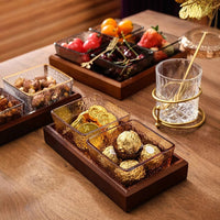 Divided Glass Snack Serving Dish Set with Bamboo Tray for Living Room Coffee Table