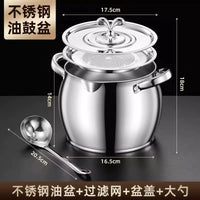 Stainless Steel Grease Container with Strainer and Lid, Large Capacity Oil Pot for Kitchen, Leak-proof and Heat-Resistant