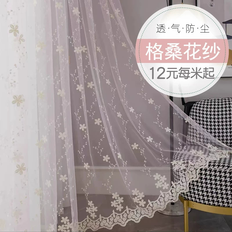 Embroidered Sheer Curtains for Living Room Bedroom Balcony, Light Filtering Modern Voile Drapes