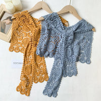 Summer Thin Lace Knit Hollow Shawl with Fake Collar for Dresses Sun Protection