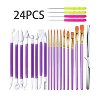 24-Piece Pottery & Clay Sculpting Tool Set with Nylon Brushes and Detail Needles