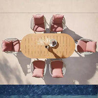 Outdoor Teak Sofa Set with High-Back Rattan Chairs for Patio Villa