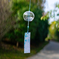 Japanese Style Cherry Blossom Glass Wind Chime with Pendant, Handmade Decorative Ornament for Home