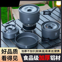 Portable Outdoor Camping Cookware Set with Kettle and Folding Frying Pan