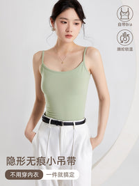 Women's Thermal Fleece Camisole with Built-in Bra Pads, Seamless Sleeveless Base Layer Tank Top