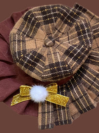 Pet Christmas Octagonal Hat Scarf Collar Set for Cats and Small Dogs, Festive British Style Costume