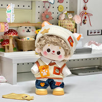 Sweet Orange Fox Shadow Doll Clothes Set for Cotton Dolls, 10-20cm Outfits with Hat