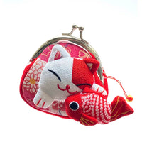Japanese Lucky Cat Coin Purse with Snap Closure for Keys and Earbuds