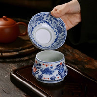 Jingdezhen Vintage Blue and White Porcelain Fish and Algae Pattern Tea Strainer Ceramic Tea Filter