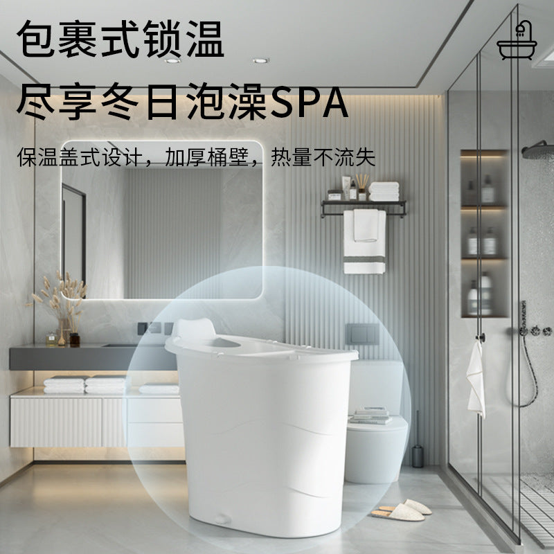 Portable Adult Bathtub for Small Spaces, Foldable Soaking Bath Tub with Optional Lid