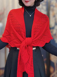 2025 Autumn New Knitted Hollow Out Solid Color Shawl for Women, Fashion Versatile Neck Protection Sunscreen Triangle Scarf