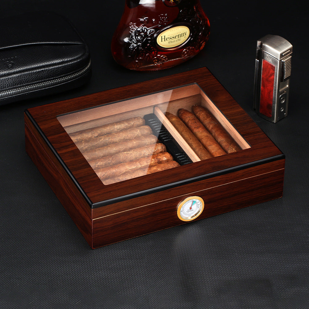 Large Capacity Cedar Wood Cigar Humidor with Hygrometer, Portable Travel Cigar Box