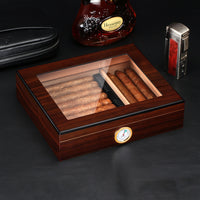Large Capacity Cedar Wood Cigar Humidor with Hygrometer, Portable Travel Cigar Box