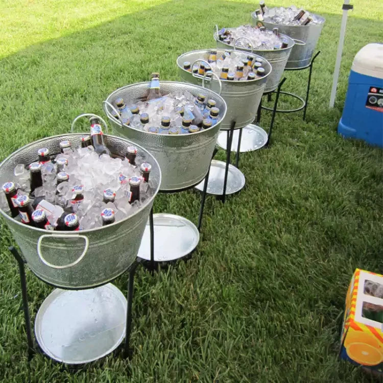 European Retro Round Ice Bucket with Large Capacity for Champagne and Bar Use, Indoor/Outdoor