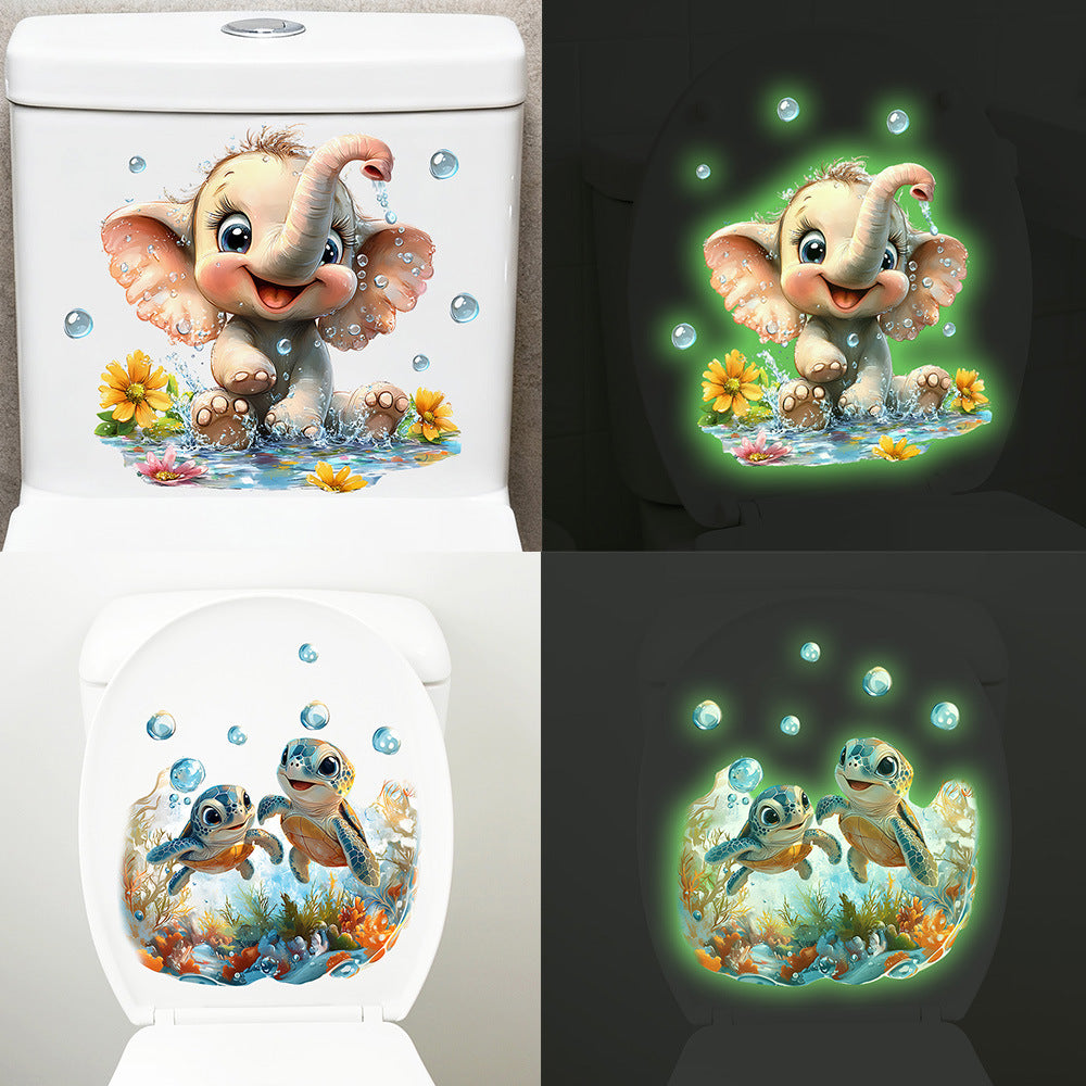 Elephant Turtle Luminous Wall Stickers for Bathroom Toilet Lid Decor, Self-Adhesive, New Year Decoration