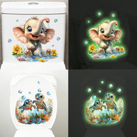 Elephant Turtle Luminous Wall Stickers for Bathroom Toilet Lid Decor, Self-Adhesive, New Year Decoration