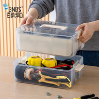 Double-Layer Transparent Storage Box with Lid for Small Parts and Tools