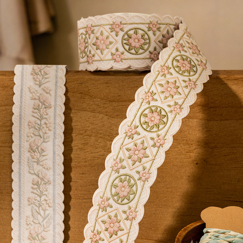 Embroidered Edge Floral Pattern Decorative Tape for Scrapbooking and Crafts