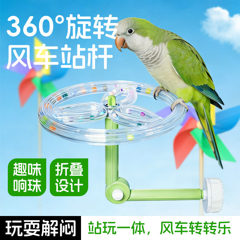 Parrot Rotating Windmill Perch with Chewing Toy for Small to Medium Birds