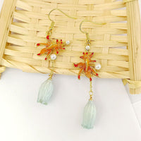 Vintage Chinese Style Blue Real Flower Earrings with Dried Flowers and 925 Silver