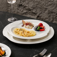 Ceramic Divided Dinner Plate, Swirl Design, 3-Compartment, for Restaurant, Hotel, or Home Use