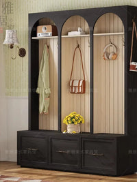 American Retro Solid Wood Entryway Hall Tree with Storage Bench and Coat Rack
