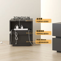 Minimalist Smart Nightstand with Wireless Charging and Ambient Light, 2-Drawer Bedroom Storage Cabinet