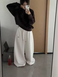 Women's Retro American Style Loose Wide Leg Sweatpants High Waist Casual Trousers