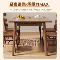 Nordic Solid Wood Dining Table Set with Chairs, Walnut Finish, Rectangular for Small Spaces