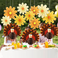 Thanksgiving Fall Party Decor Kit with Turkey Honeycomb Balls, Paper Fans, and Garland