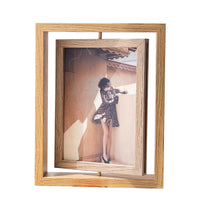 Double-Sided Rotating Photo Frame Nordic Style Wooden Picture Holder for Tabletop Display