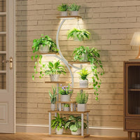 Multi-Tier Metal Plant Stand with Grow Light for Indoor Balcony Living Room