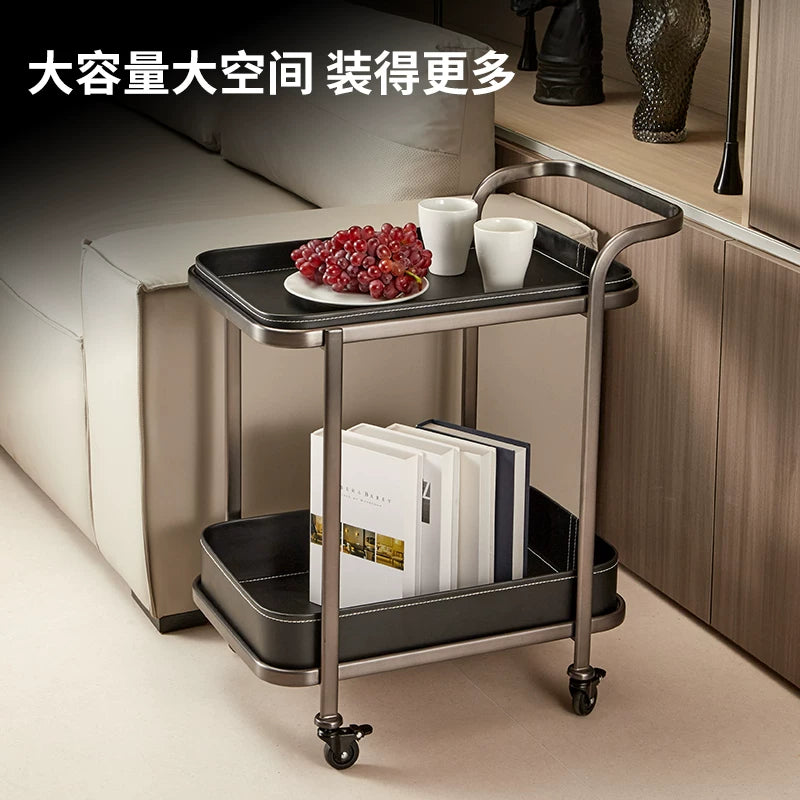 Stainless Steel Rolling Bar Cart with Storage for Home, Kitchen, or Living Room - Rose Gold Finish