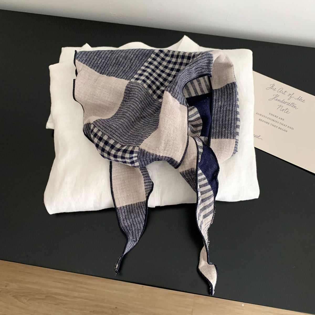 Vintage Cotton Linen Plaid Triangle Scarf Double-Sided Neck Protection Windproof Shawl Headscarf