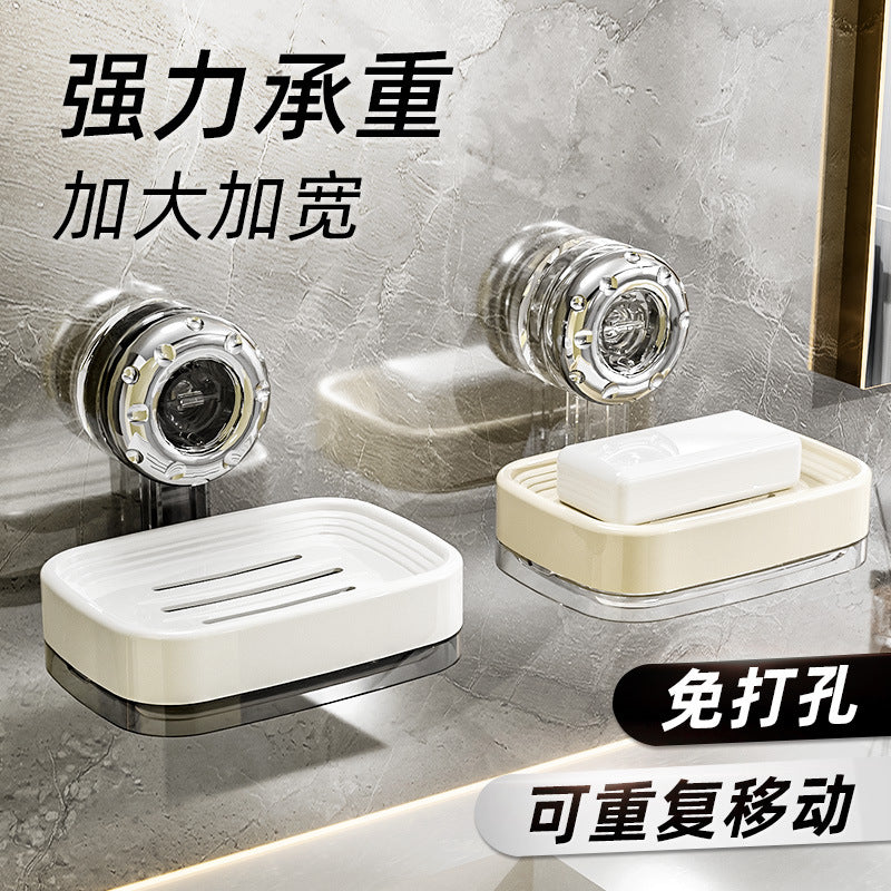 Large Wall-Mounted Suction Cup Soap Dish with Double-Layer Drainage for Bathroom & Balcony