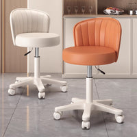 Adjustable Swivel Vanity Chair with Backrest and Wheels, Cream Style