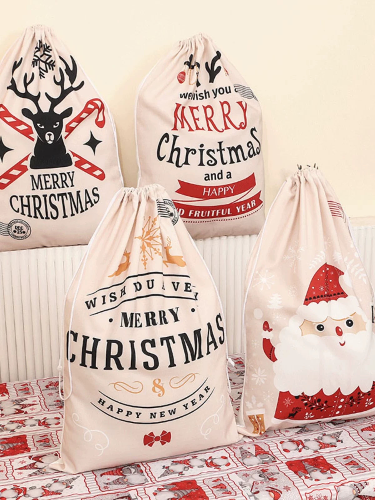 Christmas Drawstring Gift Bags Santa Claus Backpack Print