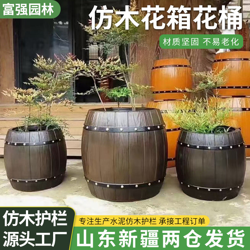 Faux Wood Concrete Planter Box for Garden and Landscape