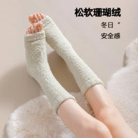 Women's Winter Coral Fleece Knee-High Socks for Home Wear, Thickened Warm Floor Socks