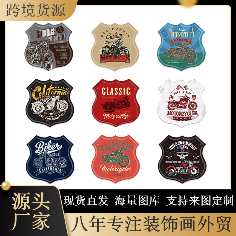 Motorcycle Irregular Tin Sign Wall Decor Shield Metal Plaque
