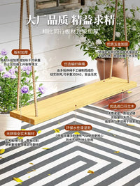 Outdoor Solid Wood Swing Seat for Patio Balcony Garden, Hanging Rope Chair