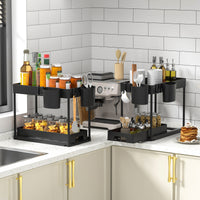 Under-Sink Pull-Out Organizer, Double-Layer Plastic Storage Rack for Kitchen and Bathroom